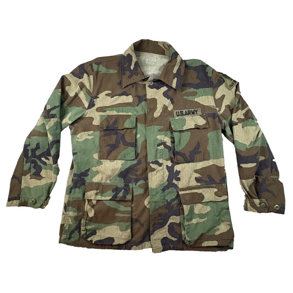 VTG 1982 US Army Men's‎ L Woodland Camo Military Issue BDU Shacket 1st Armor Div